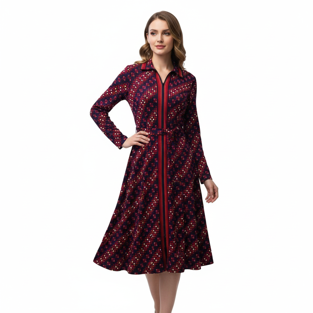 Long Sleeve Mod A-Line Dress Stroller Ltd Classic 60s Dress