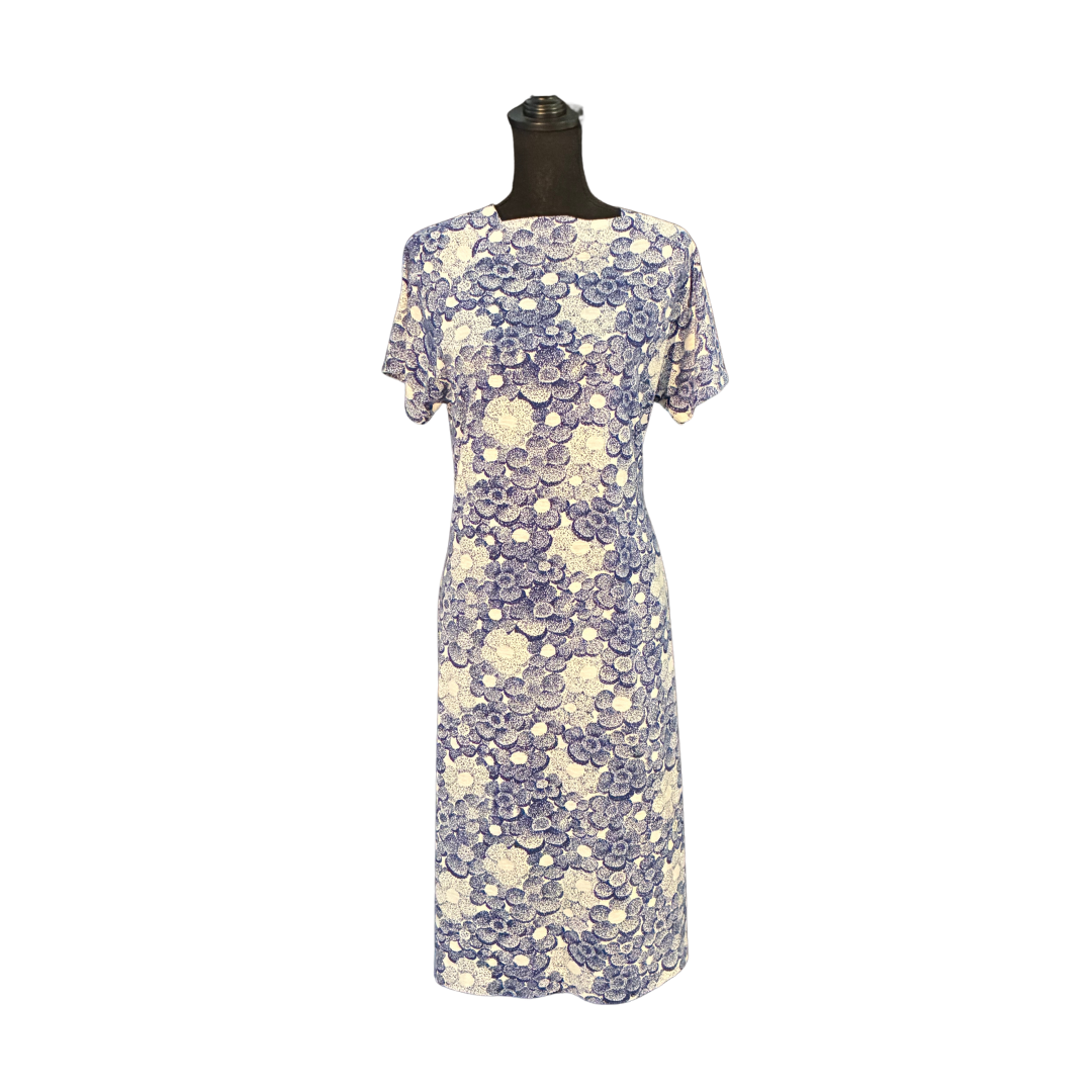 Vintage Blue and White Cotton Shift Dress - Size XL (14)