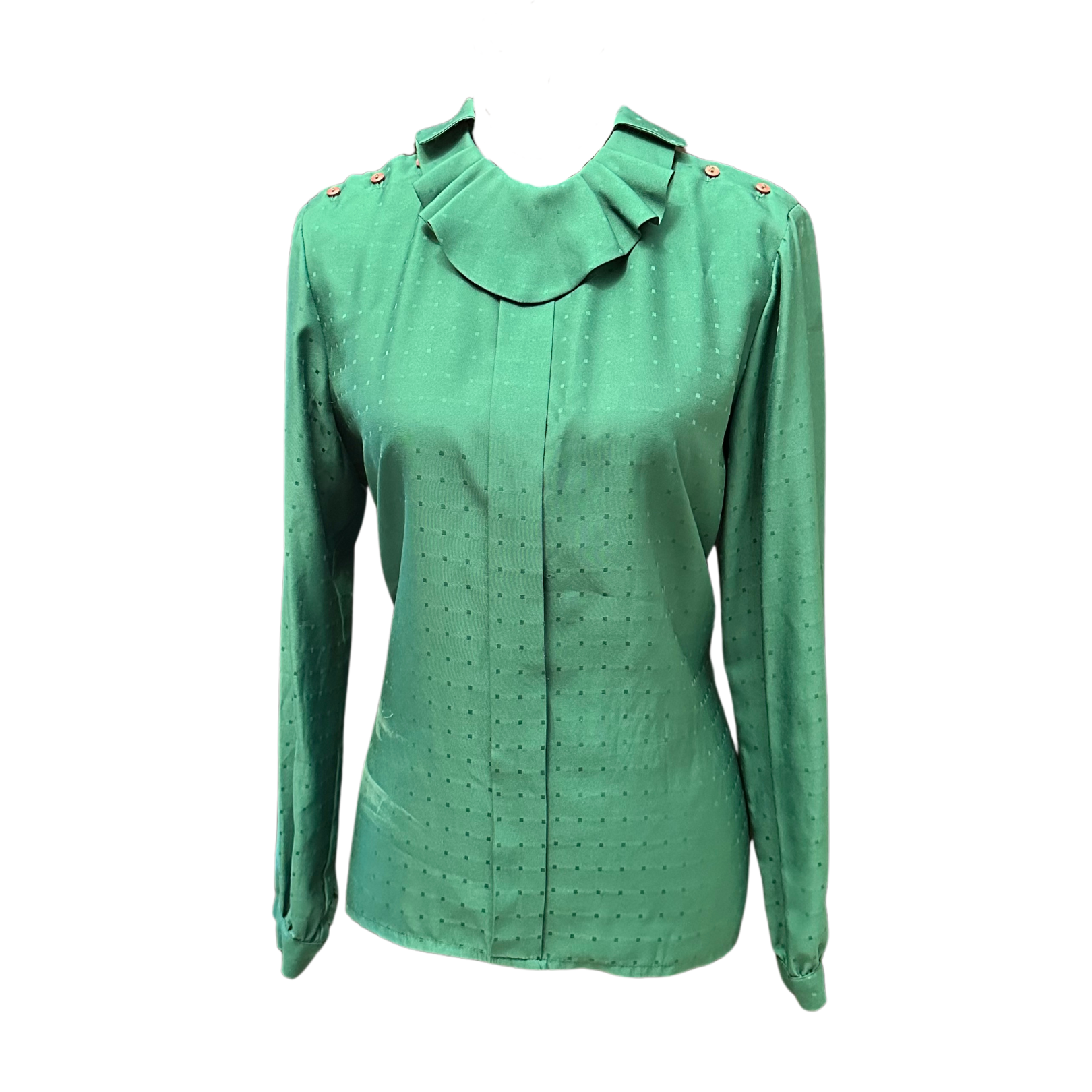 Vintage Emerald Green Long Sleeve Blouse - Size 12