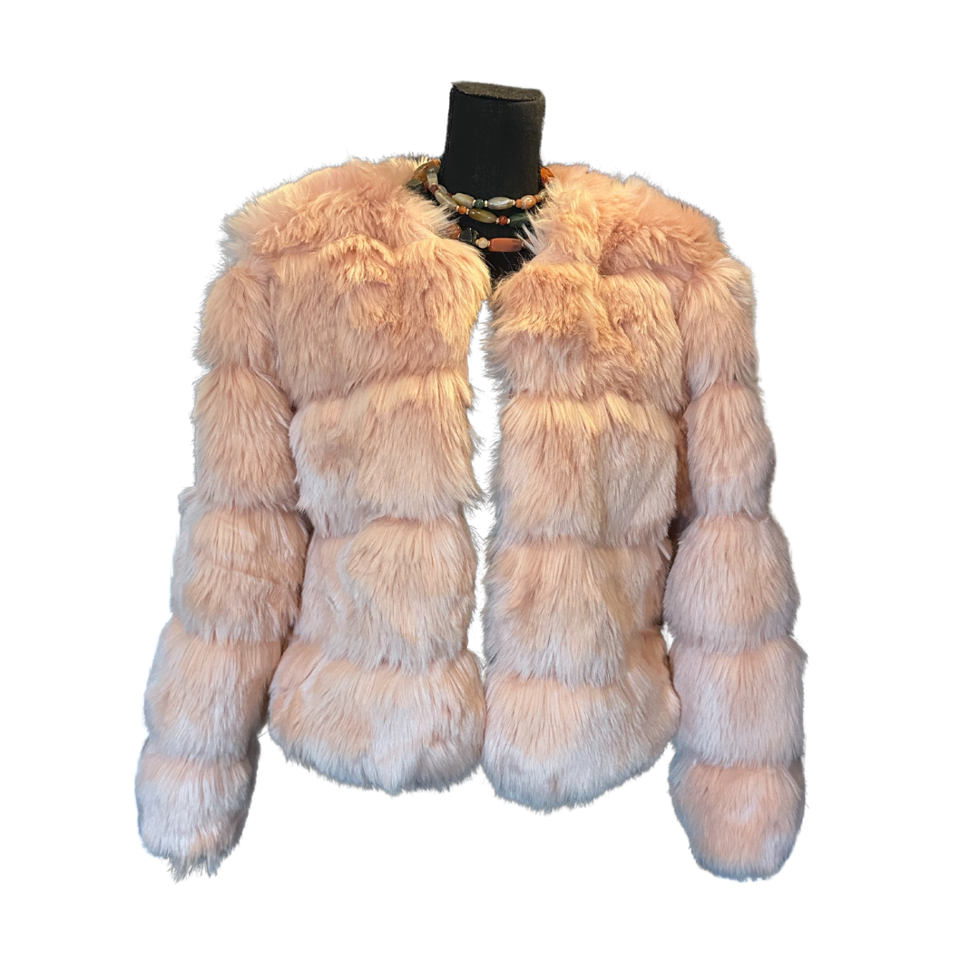 Light Pink Plush Fleece O Collar Short Coat– Size M