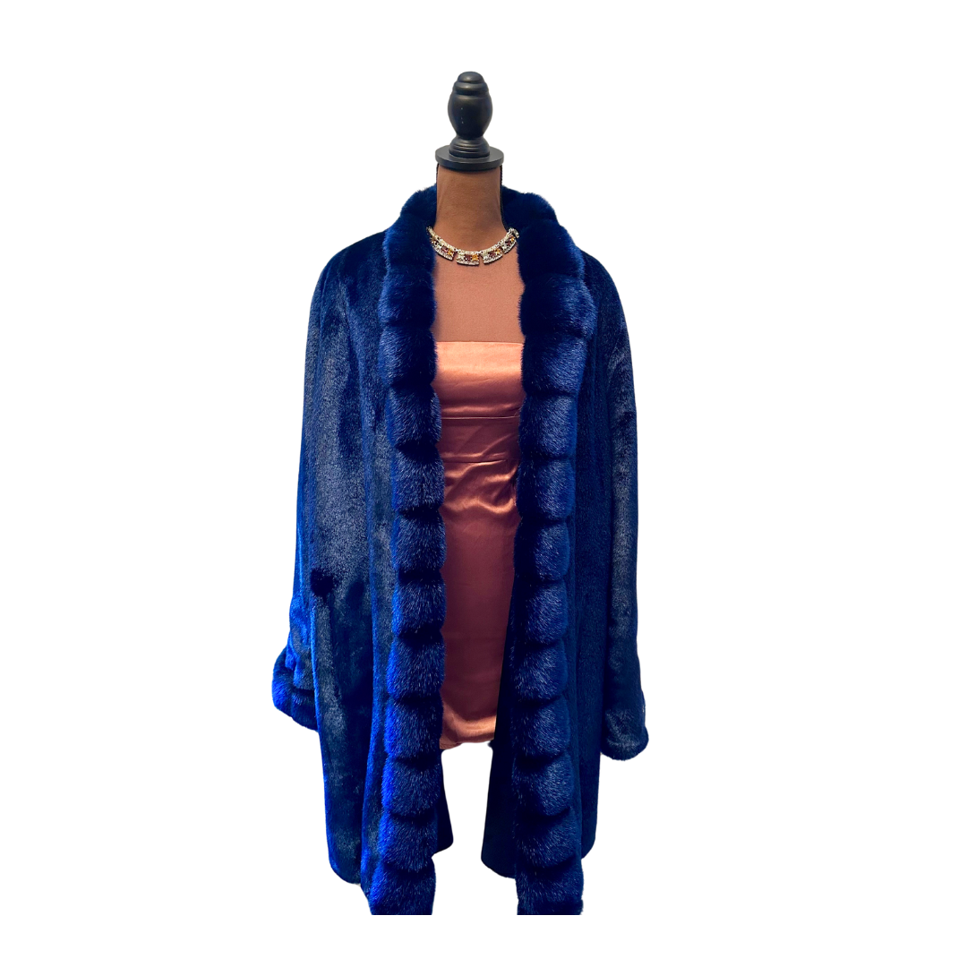 Luxurious Dark Blue Faux Mink Coat - Size XL