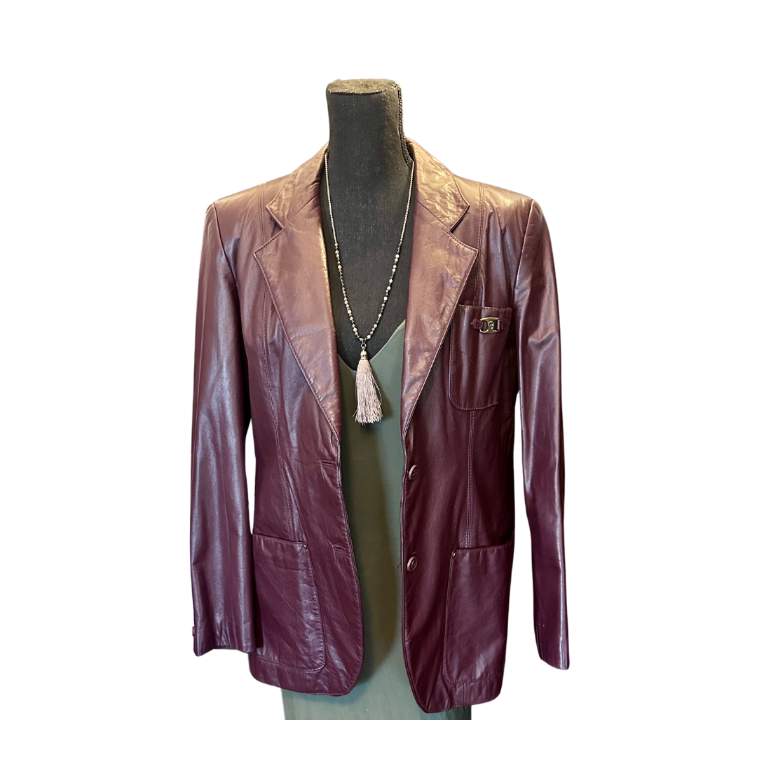 1970s Etienne Aigner Oxblood Leather Jacket- Size 12
