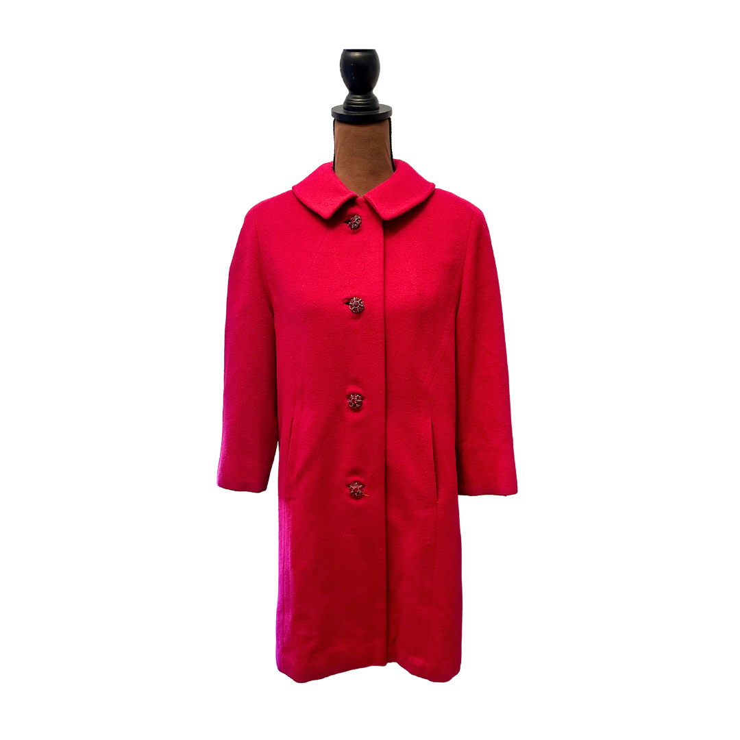 Timeless 1950s Red Wool Overcoat - Size S
