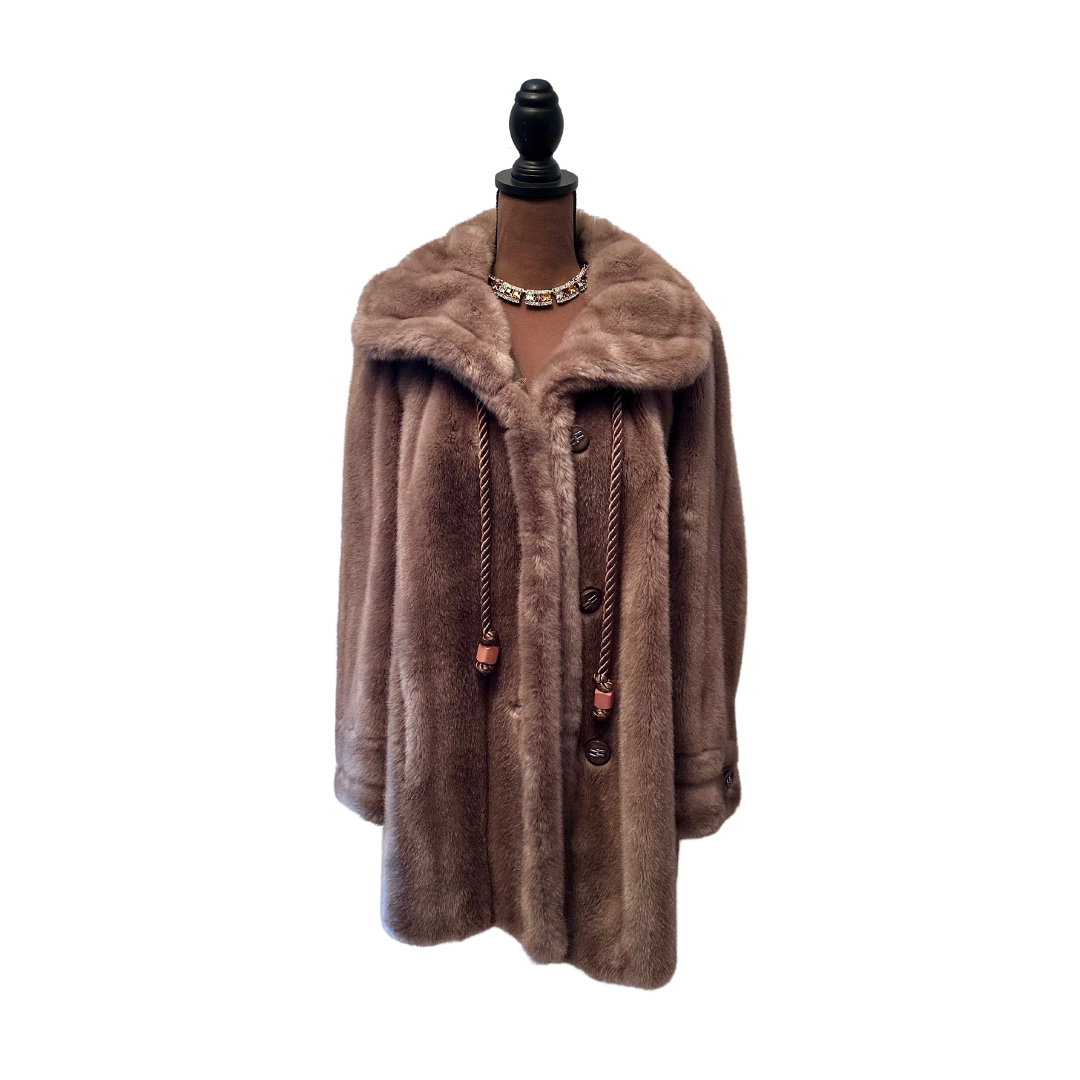 Brown Shawl Collar Faux Fur Swing Coat - Size M
