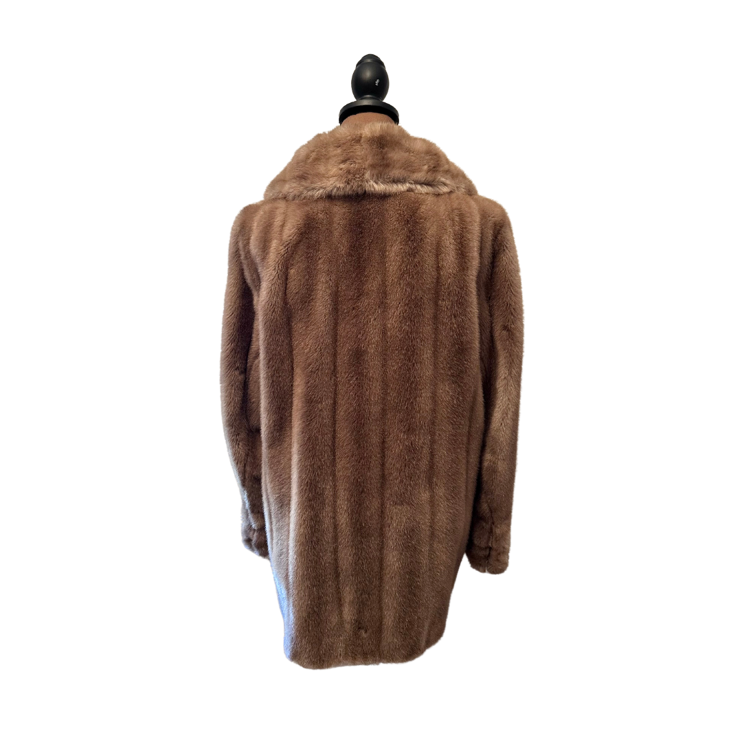 Brown Shawl Collar Faux Fur Swing Coat - Size M