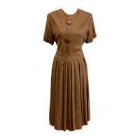 Vintage 1940s Raw Silk Dress in Brown – Size L
