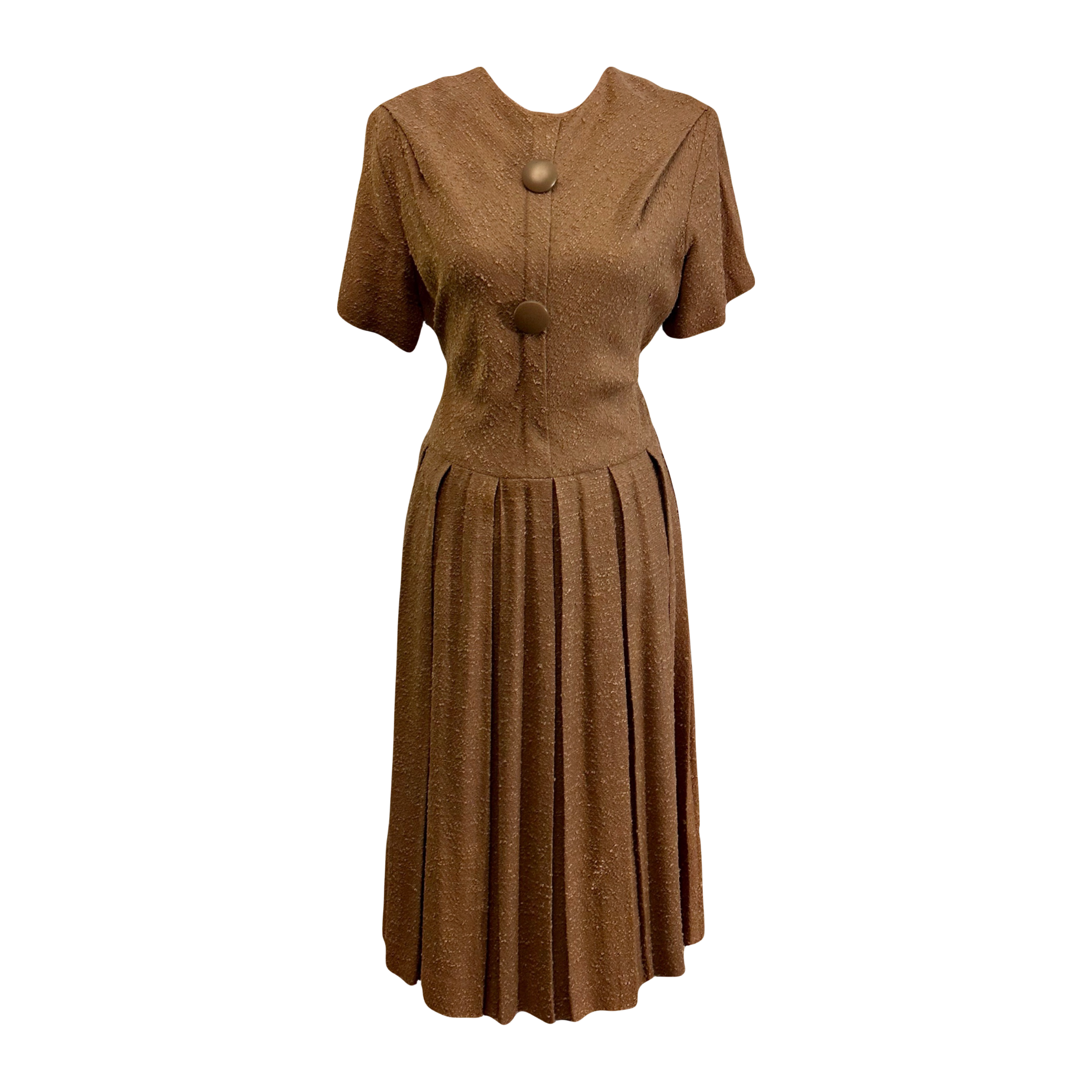 Vintage 1940s Raw Silk Dress in Brown – Size L