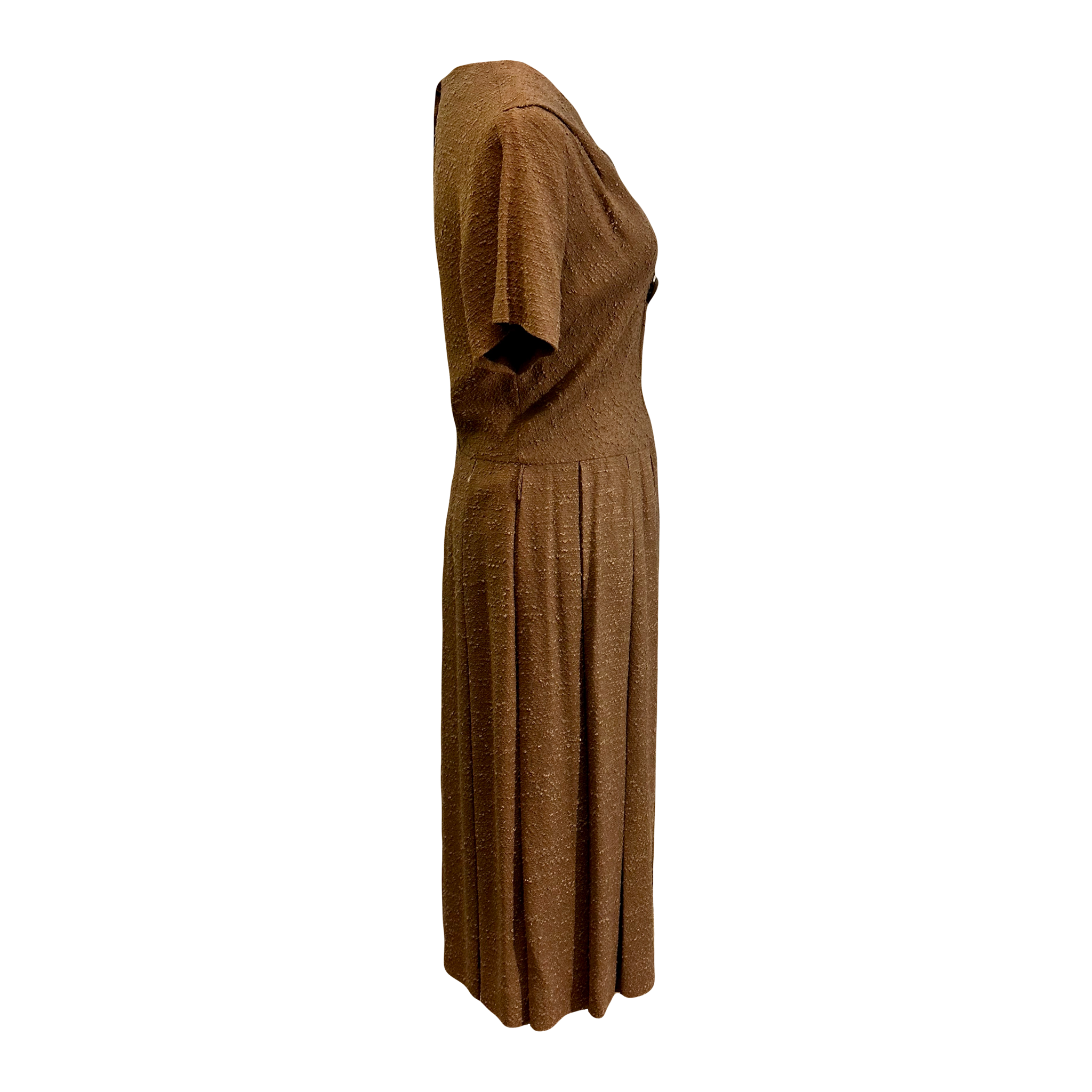 Vintage 1940s Raw Silk Dress in Brown – Size L