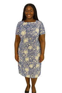 Vintage Blue and White Cotton Shift Dress - Size XL (14)