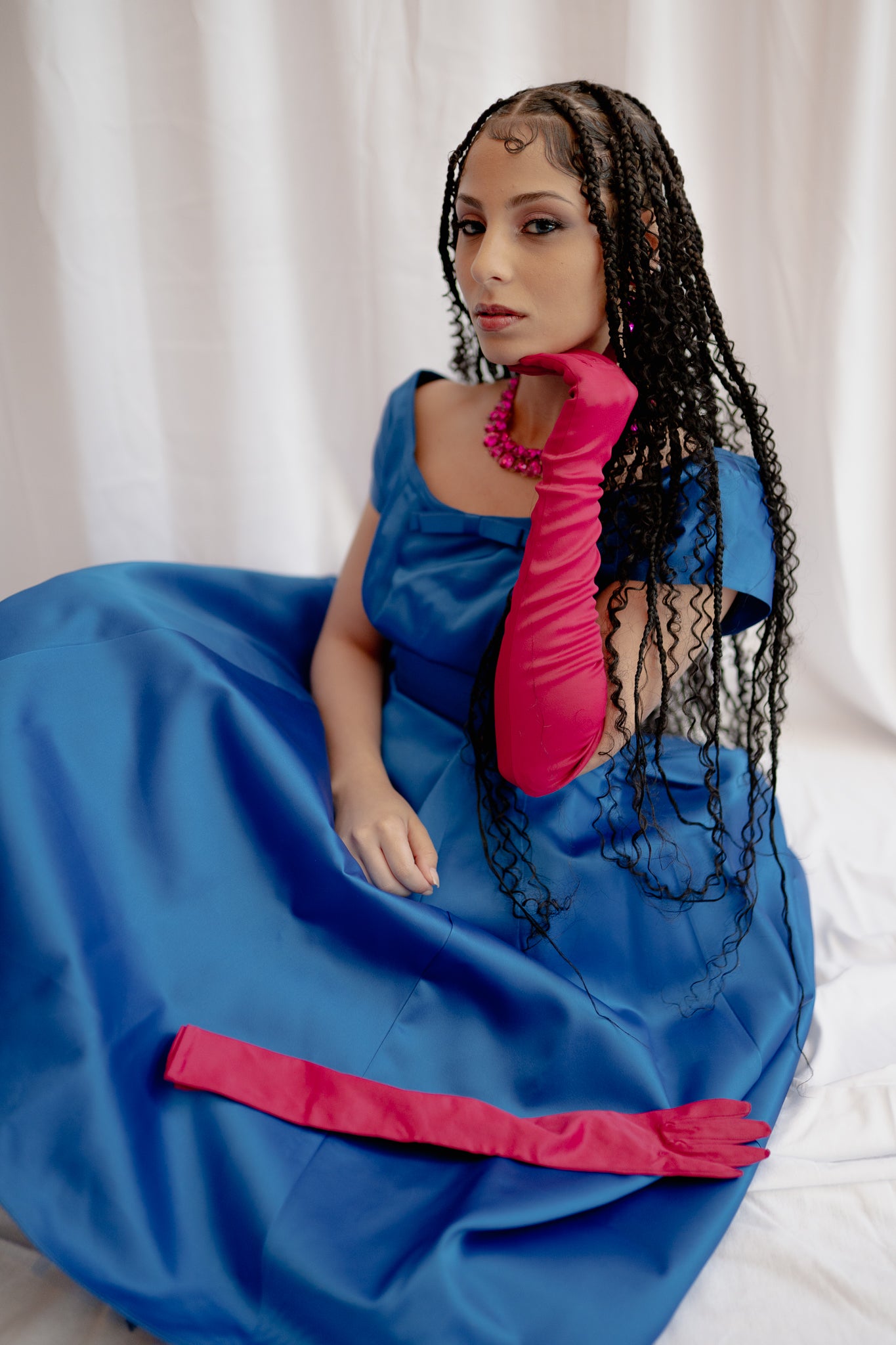 1950s Fuchsia Satin Gloves by Kay Fuchs