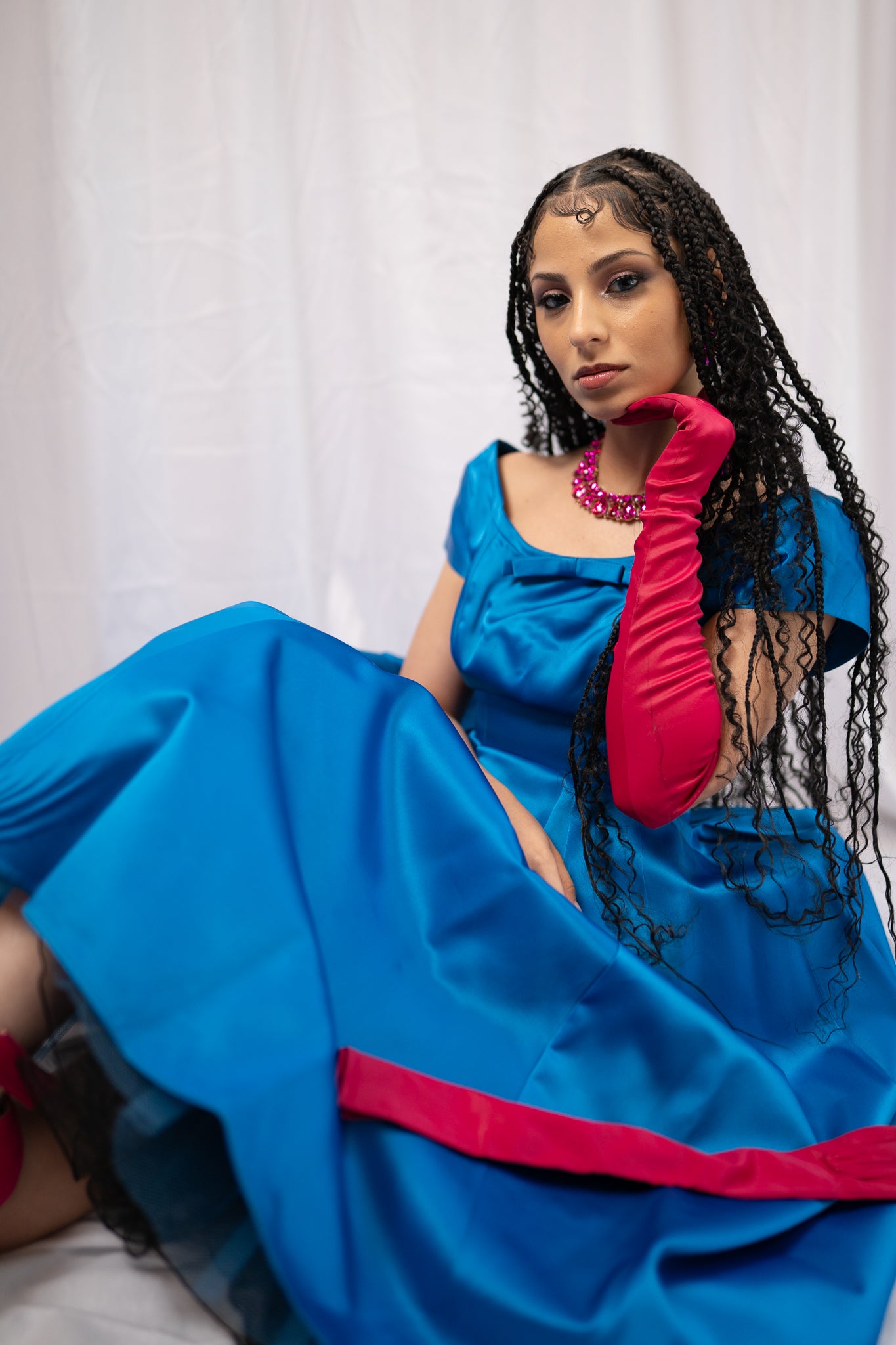 1950s Fuchsia Satin Gloves by Kay Fuchs