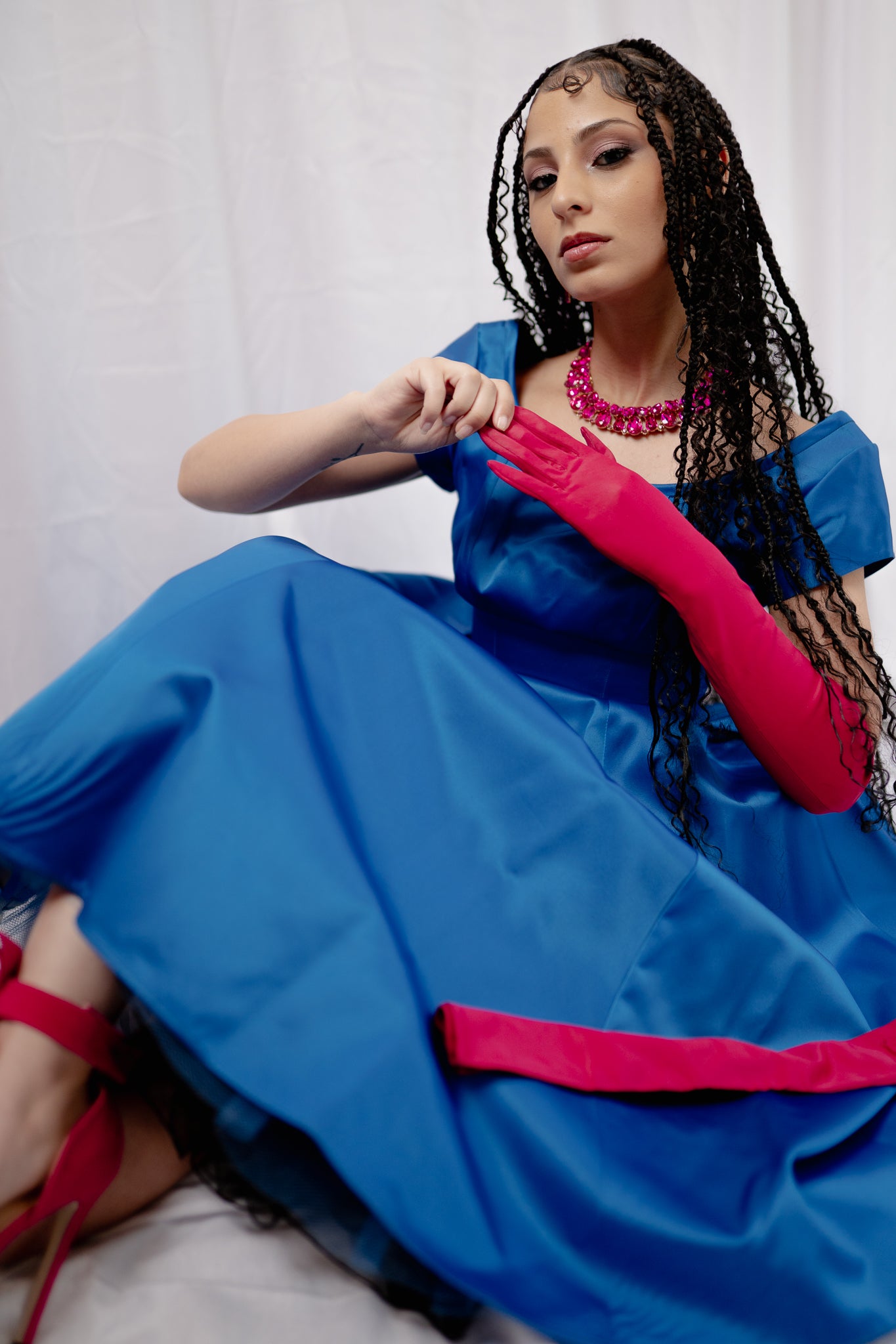 1950s Fuchsia Satin Gloves by Kay Fuchs