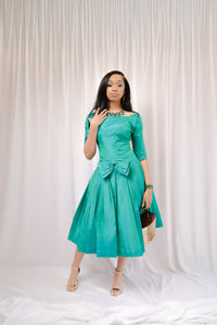 1950s Emerald Green Bateau Cocktail Dress - Size S