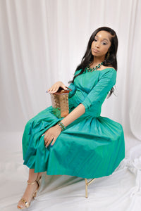 1950s Emerald Green Bateau Cocktail Dress - Size S