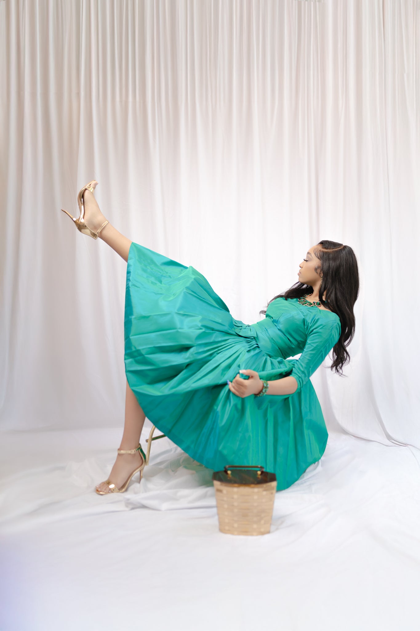 1950s Emerald Green Bateau Cocktail Dress - Size S