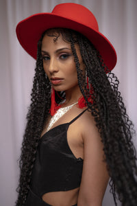 Red Asymmetric Wool Fedora with Bow- Size S