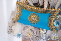 Vintage Blue Beaded Linen Clutch