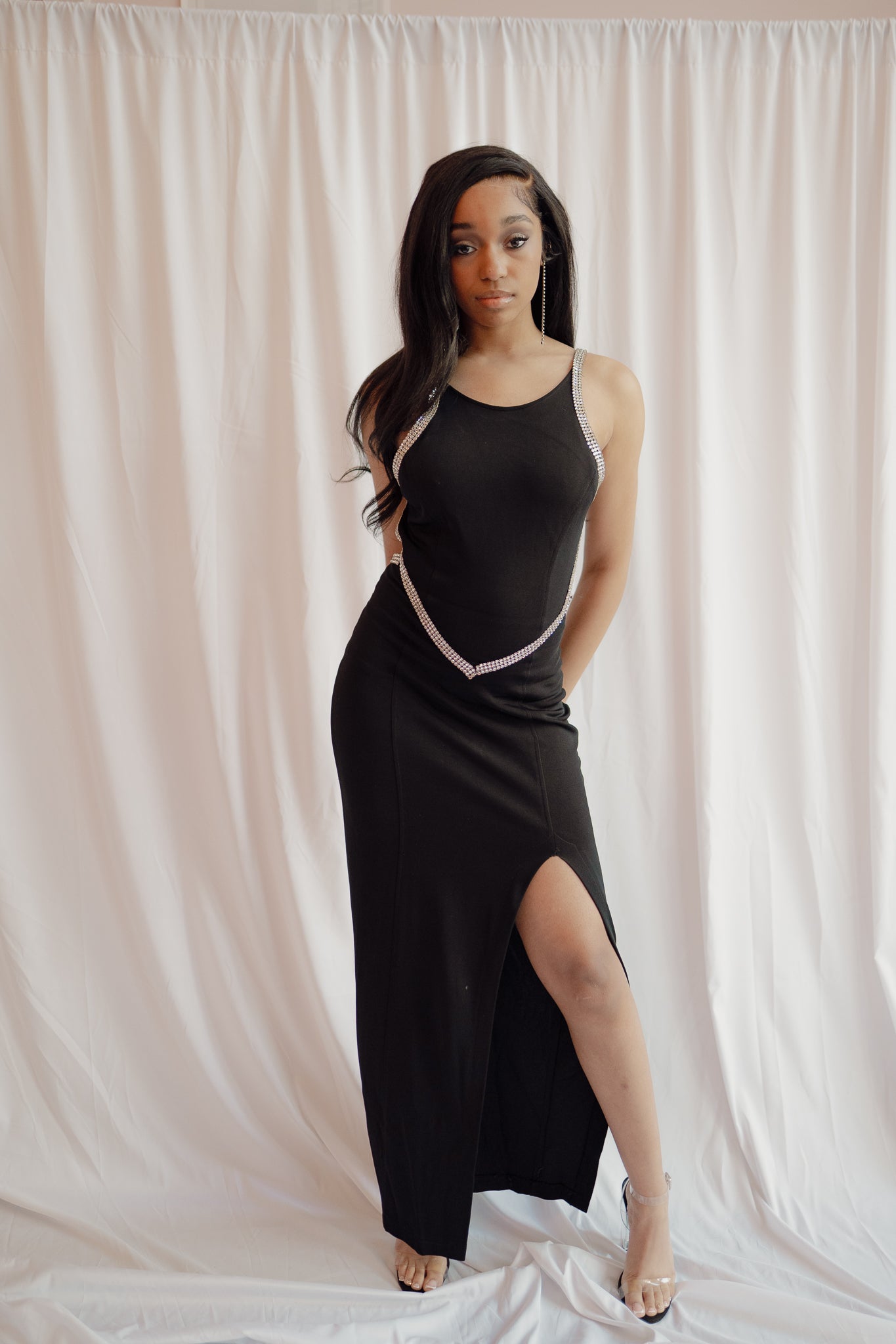 1990s Cache Rhinestone Backless Maxi Dress - Size 8