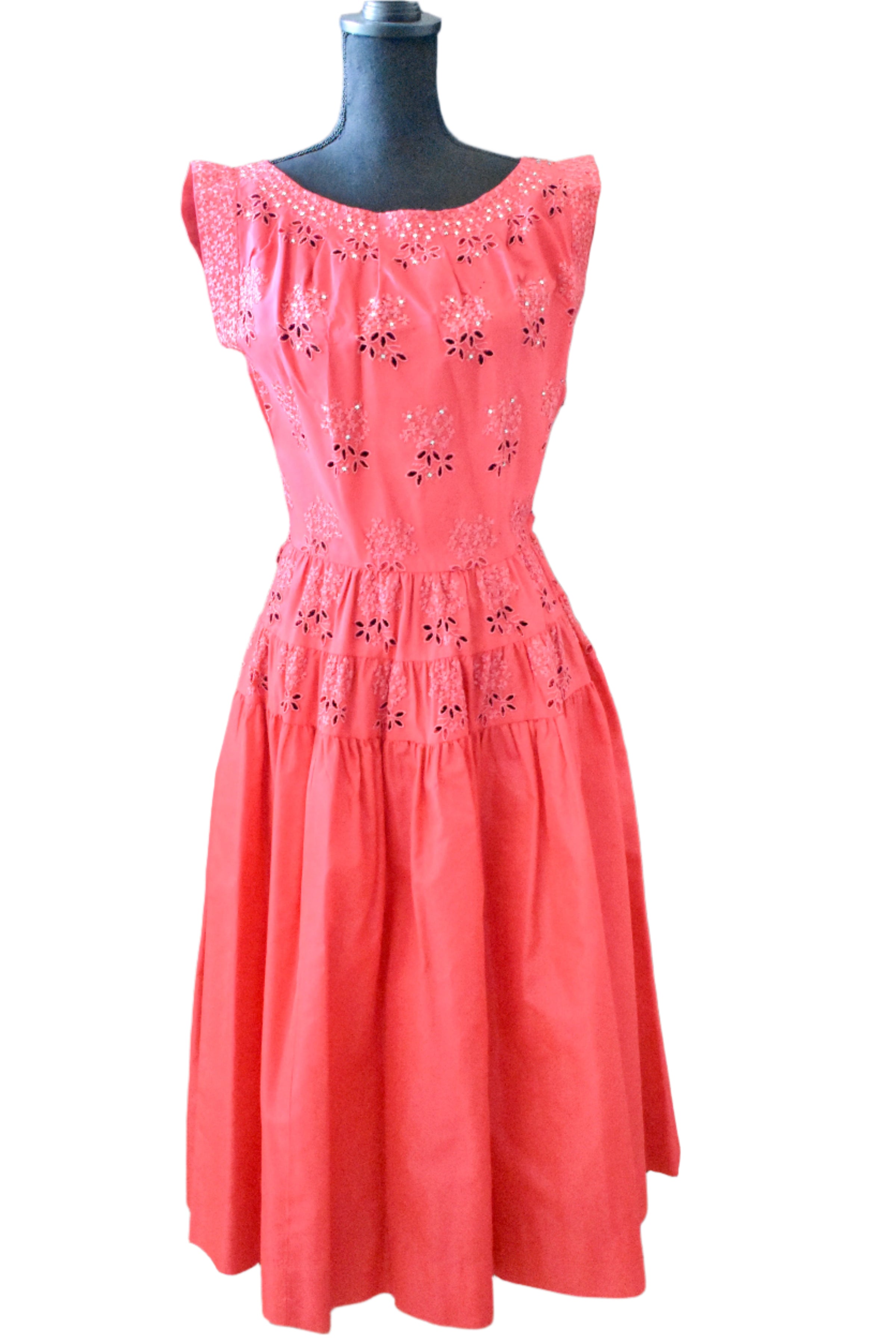 1960s Red Eyelet Cocktail Dress