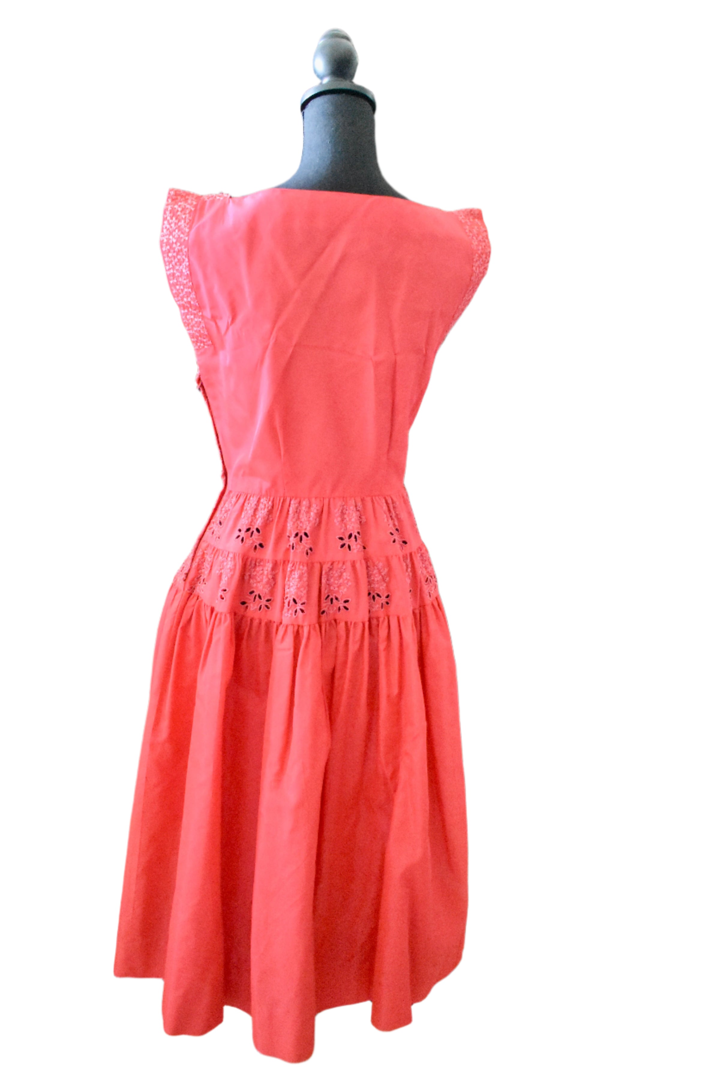 1960s Red Eyelet Cocktail Dress