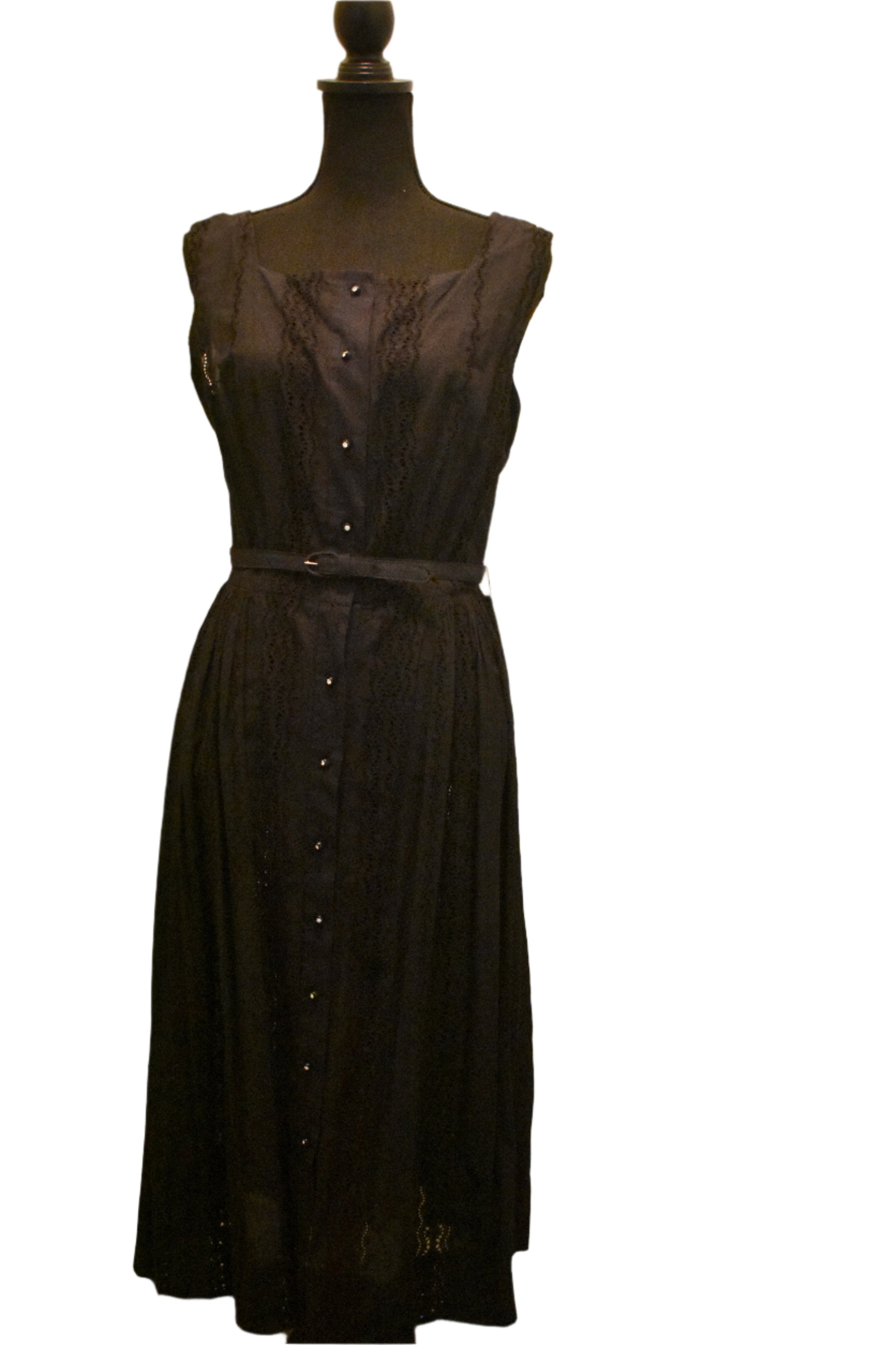 Chic Black Belted Button-Front Summer Dress – Size S