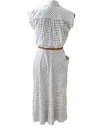 Vintage White Belted Button-Front Day Dress – Size XS