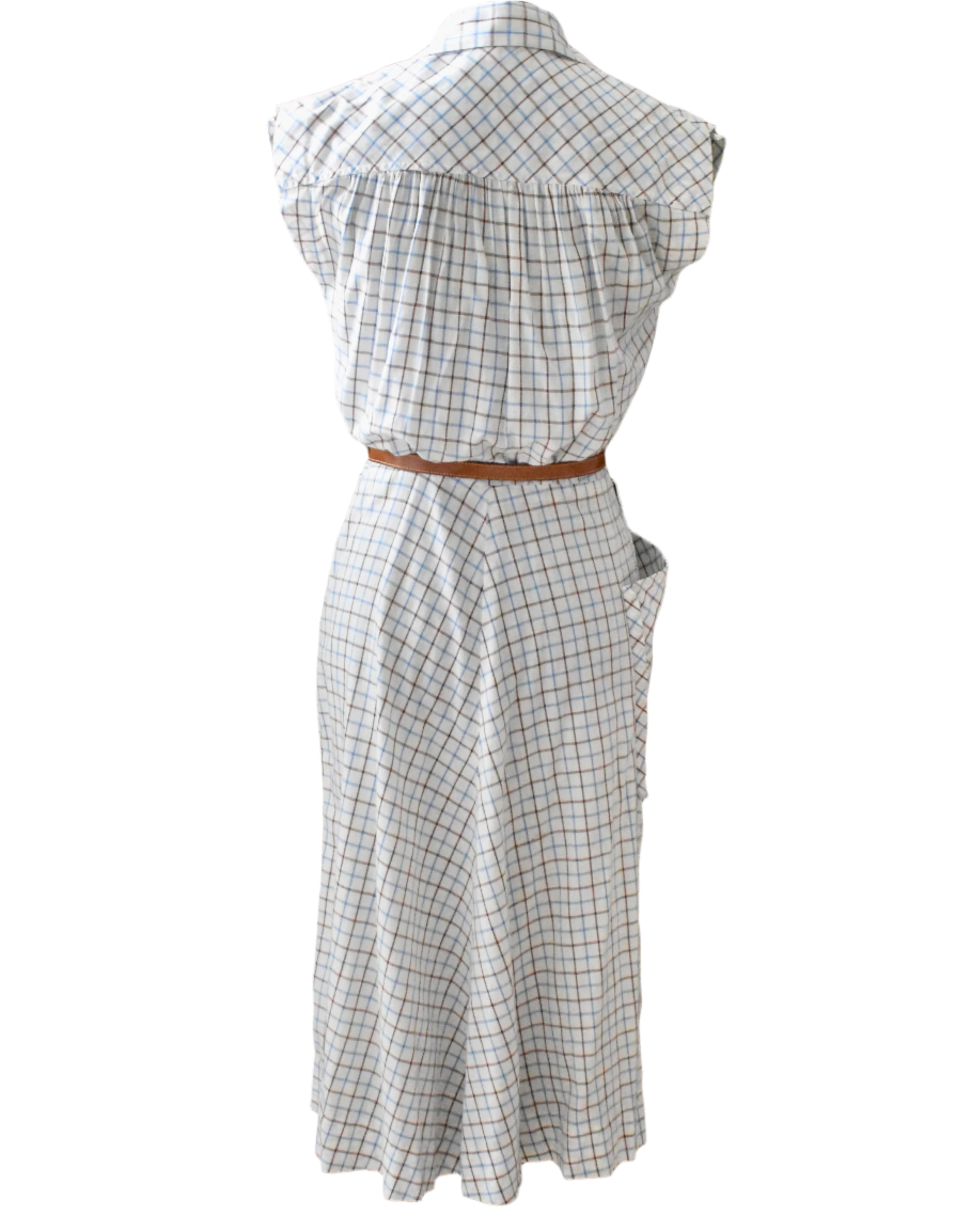 Vintage White Belted Button-Front Day Dress – Size XS