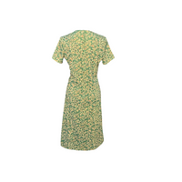 Forever Young Brand 60s Green White & Beige Flowers Day Dress - Size L/XL