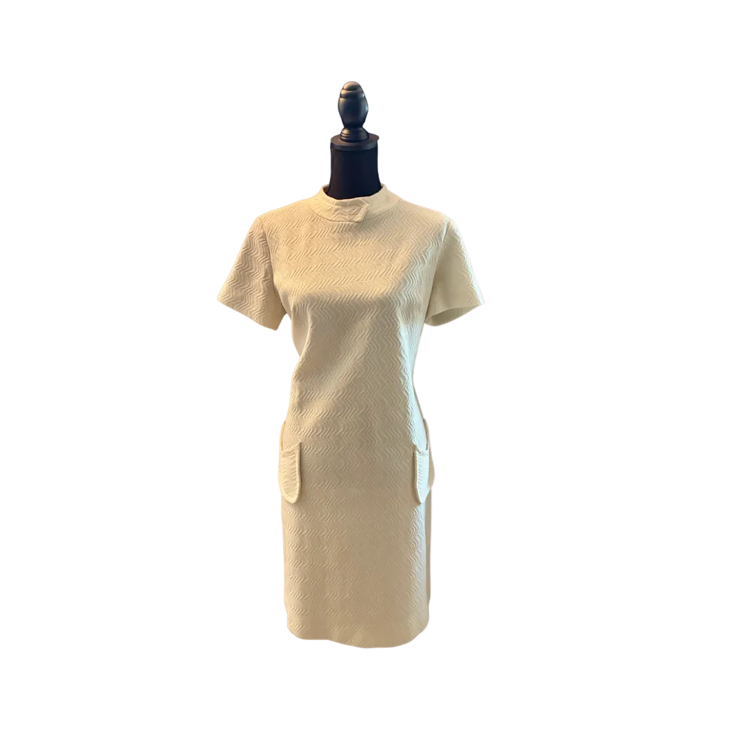 Cream Minimalist Sheath Dress Classic Vintage Day Dress - Size L