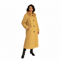 Honey Textured Wool Coat Fur Collar Classic 60s Tailored Coat - Size M