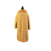 Honey Textured Wool Coat Fur Collar Classic 60s Tailored Coat - Size M