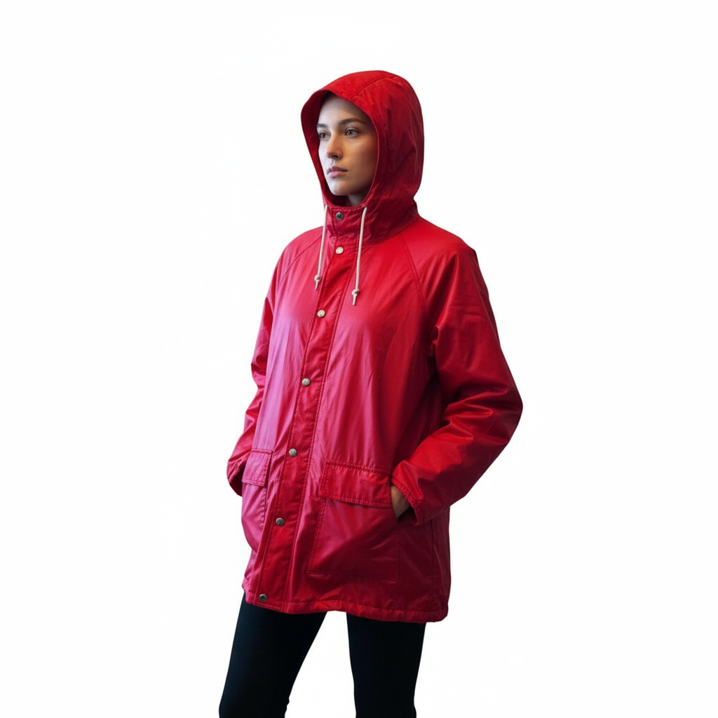Retro Red Nylon Hooded Jacket – Classic Outdoor Style