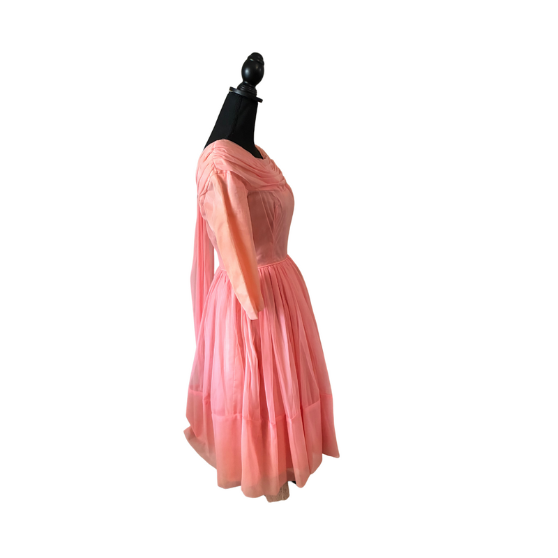1950s Dreamy Pink Chiffon Dress Size Small