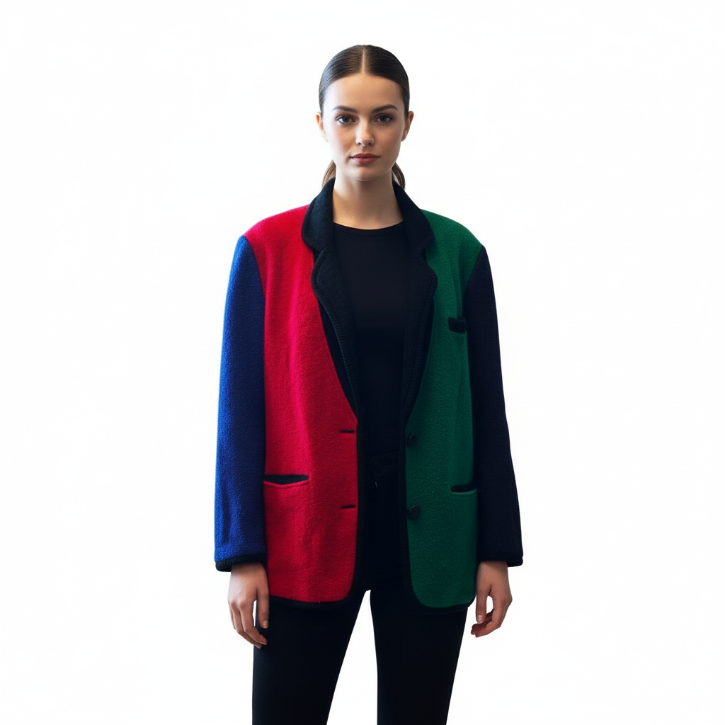 Vintage Colorblock Knit Coat with Shawl Collar