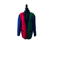 Vintage Colorblock Knit Coat with Shawl Collar