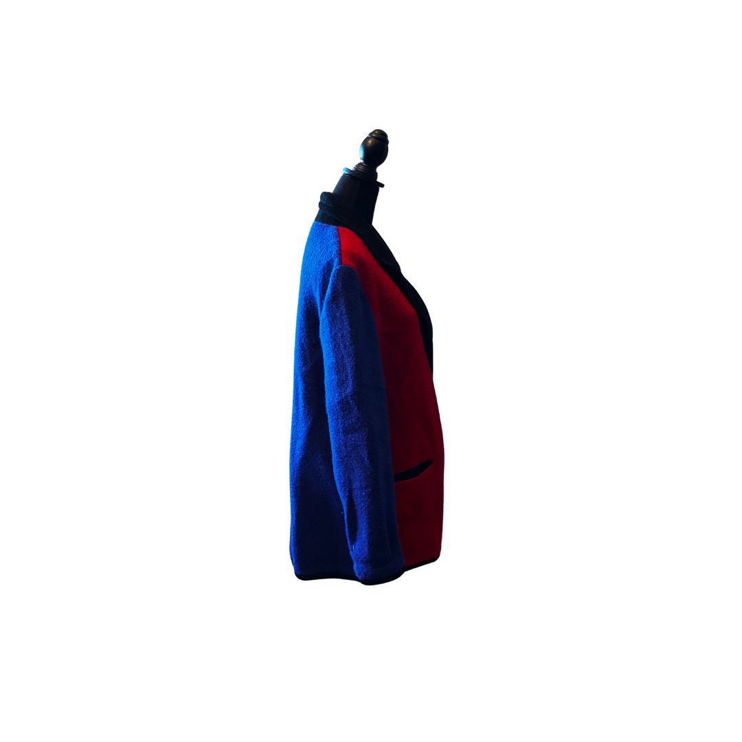 Vintage Colorblock Knit Coat with Shawl Collar