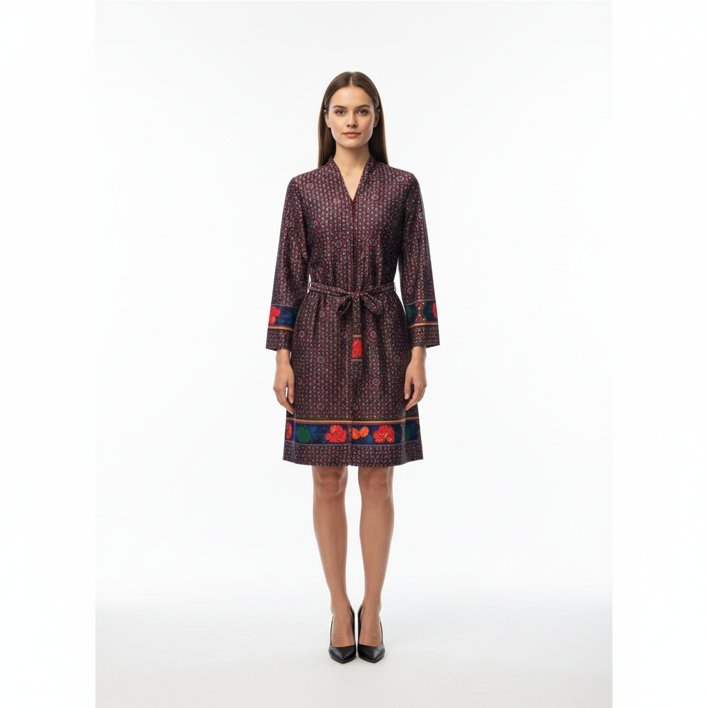 1960s Geometric Print Mini Dress – Retro Belted Silhouette