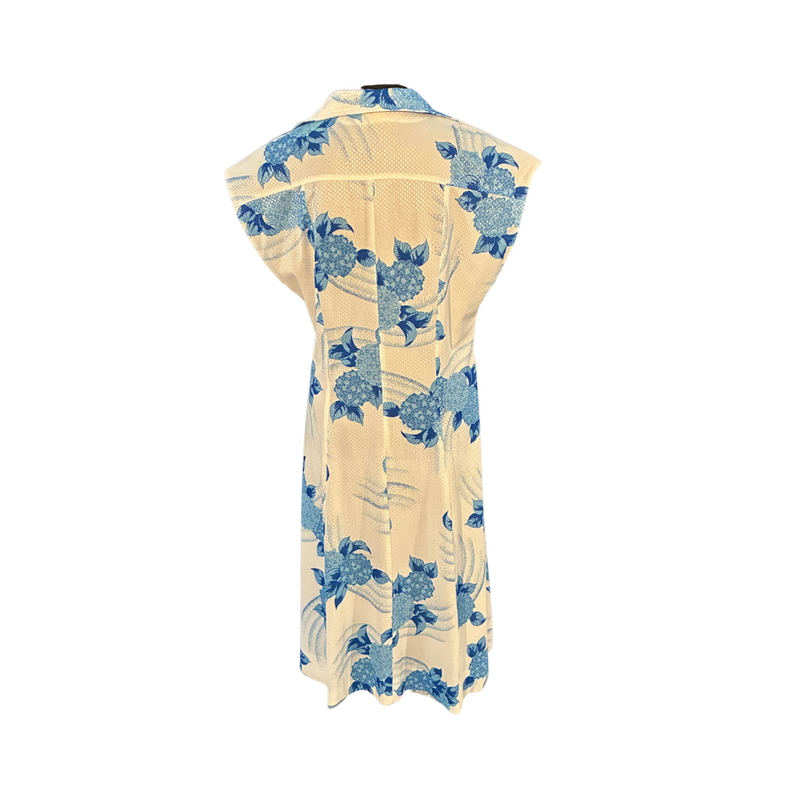 Vintage Blue and White Floral Summer Dress - Size L/XL (12-14)