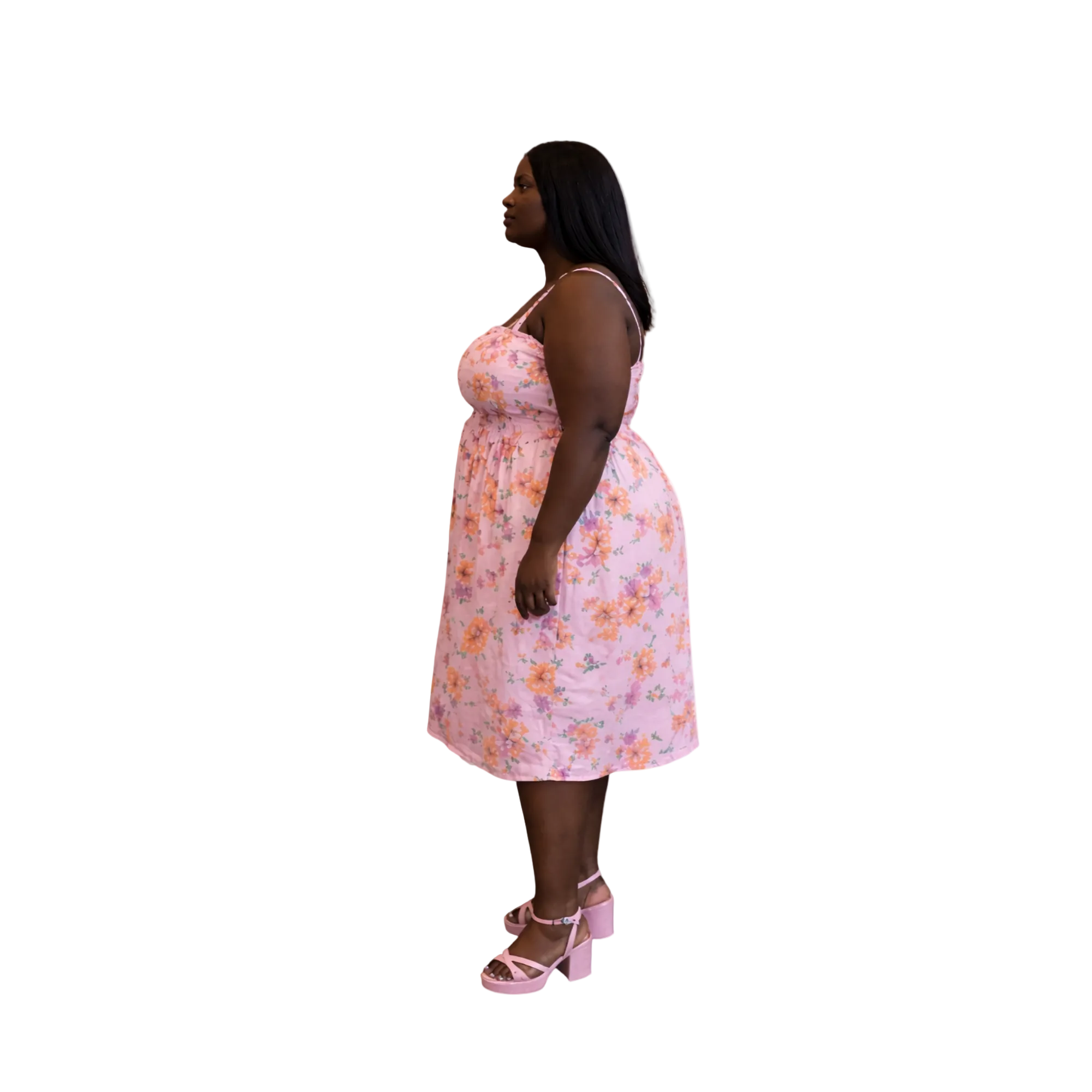 Pink Peach Floral Smocked Vintage Sundress Boho Summer Dress - Size XL