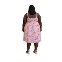 Pink Peach Floral Smocked Vintage Sundress Boho Summer Dress - Size XL