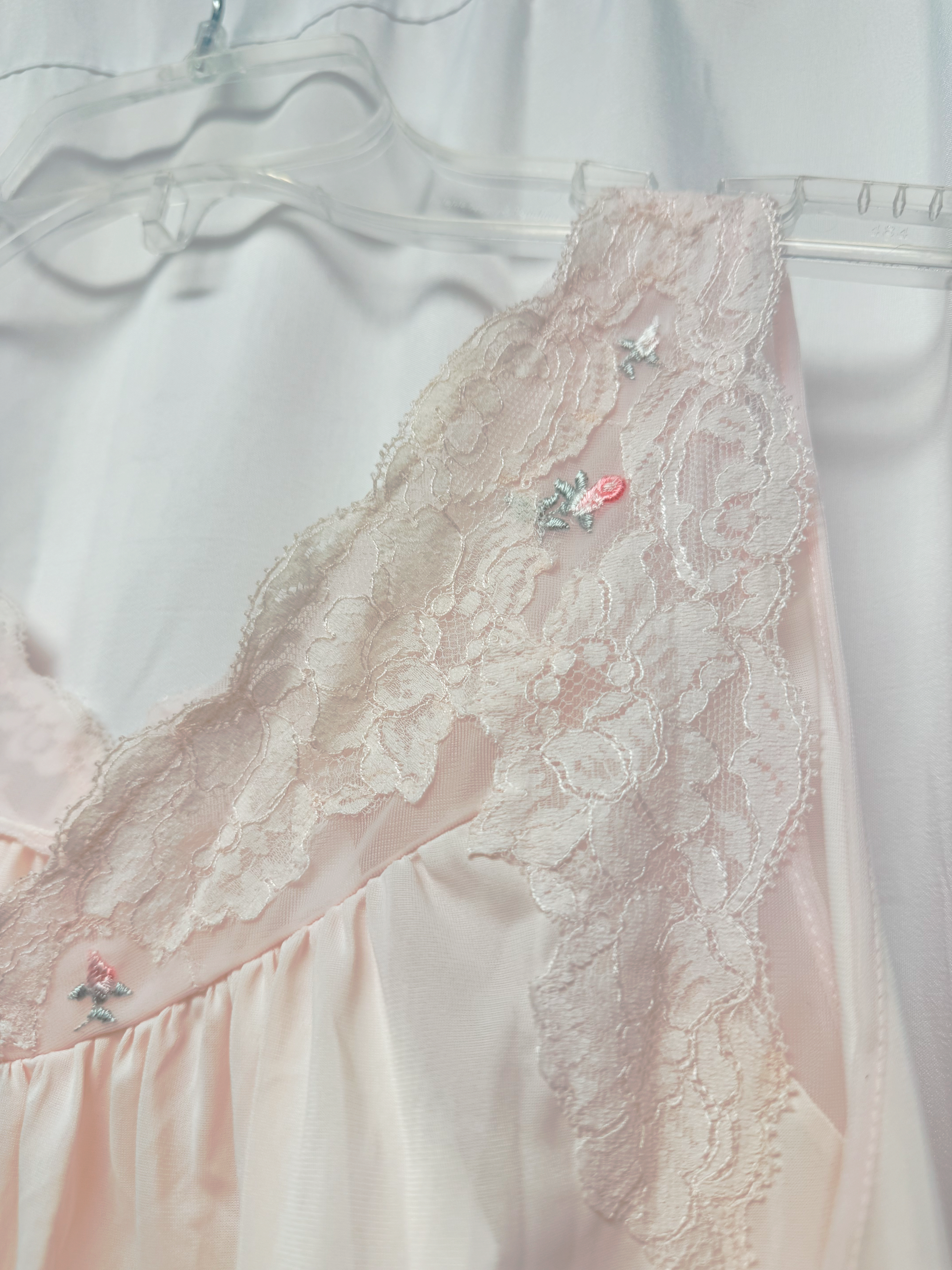 Soft Pink Nylon Floral Lingerie Nightgown by Shadowline – Size M