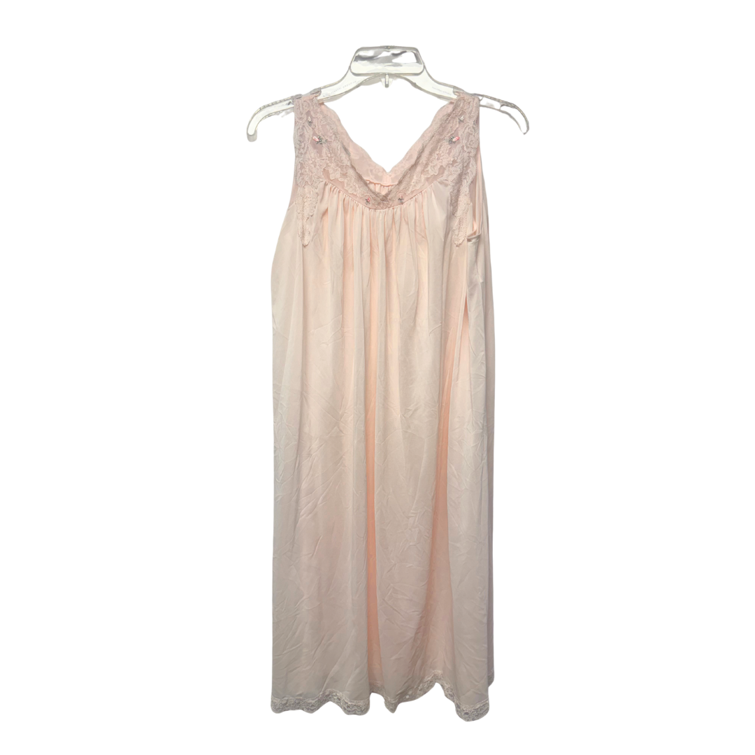 Soft Pink Nylon Floral Lingerie Nightgown by Shadowline – Size M