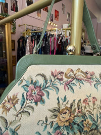 1960s Cream Tapestry Floral Handbag with Sage Green Trim