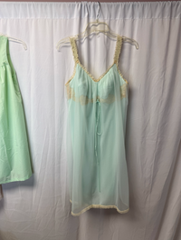 1960s Sheer Aqua Lingerie Slip with Cream Lace Trim – Size 38