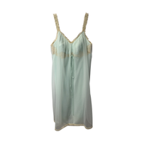 1960s Sheer Aqua Lingerie Slip with Cream Lace Trim – Size 38
