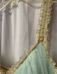 1960s Sheer Aqua Lingerie Slip with Cream Lace Trim – Size 38