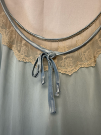 Vintage Powder Blue Sheer Babydoll Lingerie Top with Cream Lace Trim – Size S