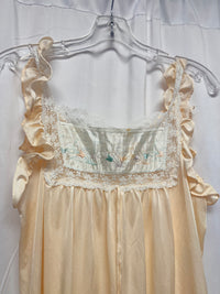 1970s Yellow Nylon Babydoll Nightgown with Floral Embroidery – Size S