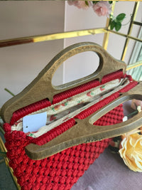 1970s Red Macrame Handbag with Strawberry Handle