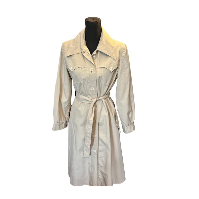 Beige Double-Breasted Belt Trench Coat - Size 10